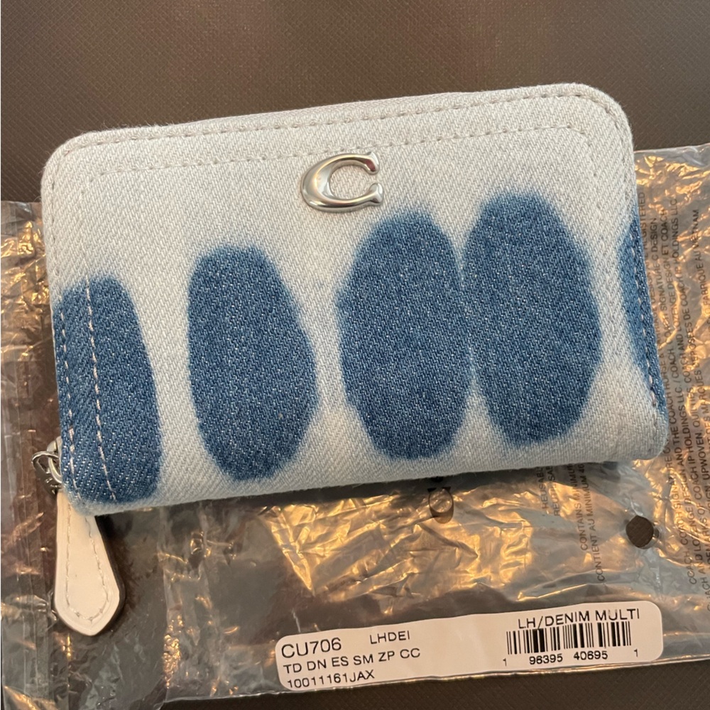 Essential small zip wallet in denim tie dye
